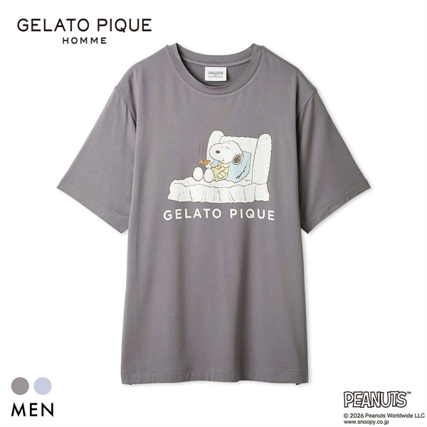 ジェラートピケ オム PEANUTS メンズ 接触冷感 ワンポイントTシャツ スヌーピー SNOOPY ジェラピケ パジャマ GELATO PIQUE HOMME
