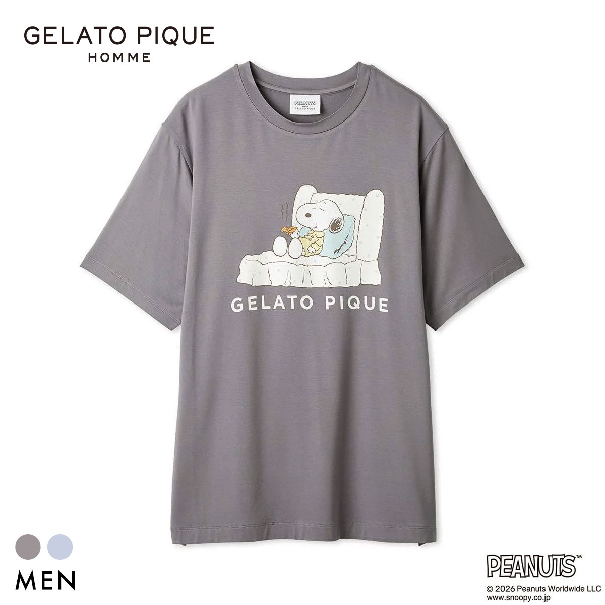 ジェラートピケ オム PEANUTS メンズ 接触冷感 ワンポイントTシャツ スヌーピー SNOOPY ジェラピケ パジャマ GELATO PIQUE HOMME