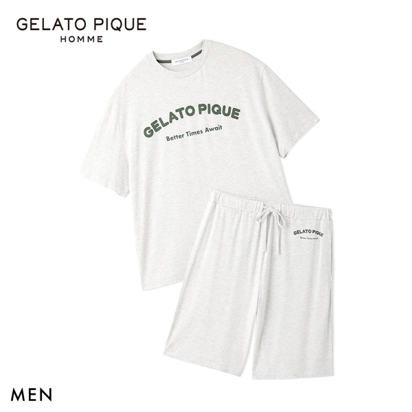 ジェラートピケ オム メンズ 接触冷感 カジュアルレーヨンロゴTシャツ＆ハーフパンツセット ジェラピケ ルームウェア gelato pique HOMME