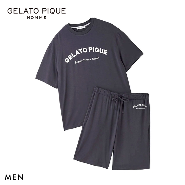 ジェラートピケ オム メンズ 接触冷感 カジュアルレーヨンロゴTシャツ＆ハーフパンツセット ジェラピケ ルームウェア gelato pique HOMME