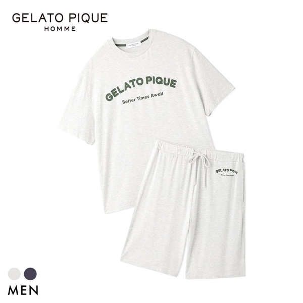 ジェラートピケ オム メンズ 接触冷感 カジュアルレーヨンロゴTシャツ＆ハーフパンツセット ジェラピケ ルームウェア gelato pique HOMME