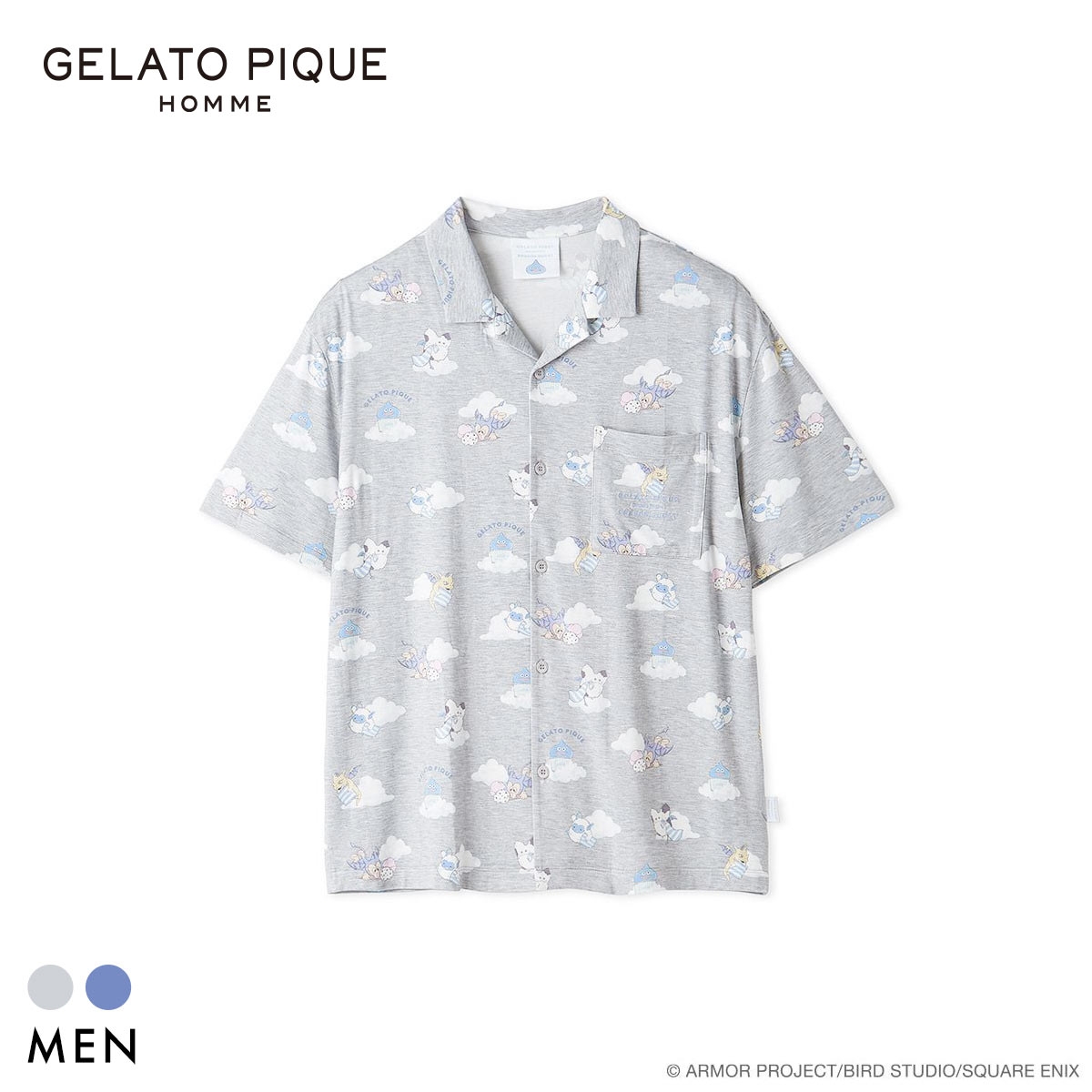 ジェラートピケ オム メンズ ドラゴンクエスト 総柄半袖シャツ ジェラピケ パジャマ ルームウェア GELATO PIQUE DRAGON QUEST HOMME