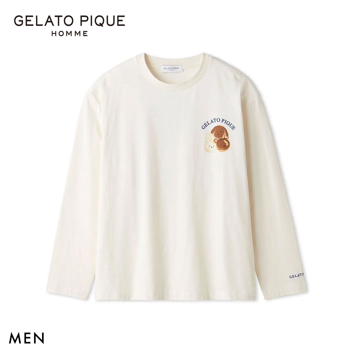 ジェラートピケ オム メンズ アニマルブレッドワンポイントロンT ジェラピケ パジャマ GELATO PIQUE HOMME(CR-クリーム-M)