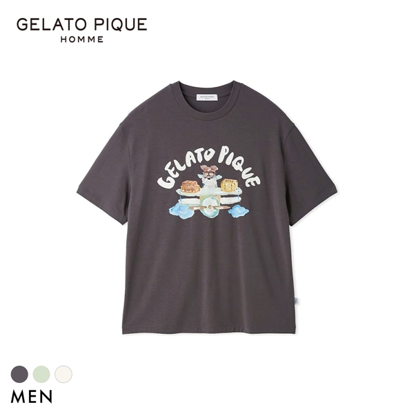 ジェラートピケ オム メンズ ヒラノトシユキ 接触冷感 PLANEDOGワンポイントプリントTシャツ ジェラピケ パジャマ GELATO PIQUE HOMME