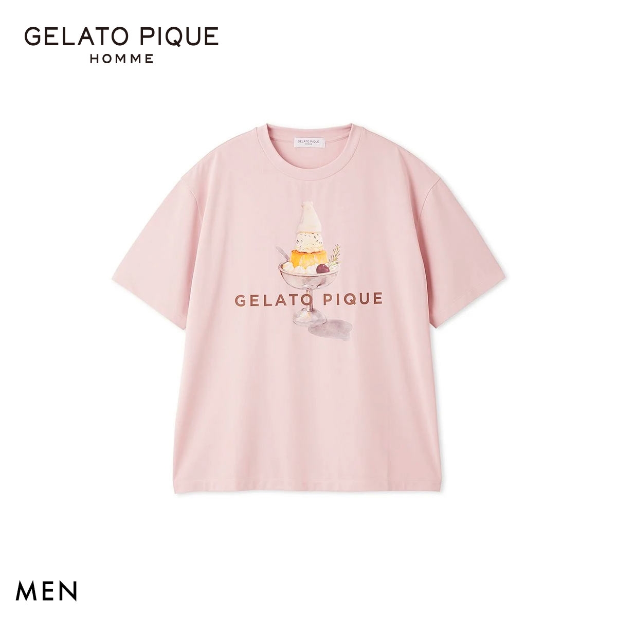 ジェラートピケ オム メンズ 接触冷感 抗菌防臭 シロクマプリンTシャツ ジェラピケ パジャマ GELATO PIQUE HOMME(PI-ピンク-M)