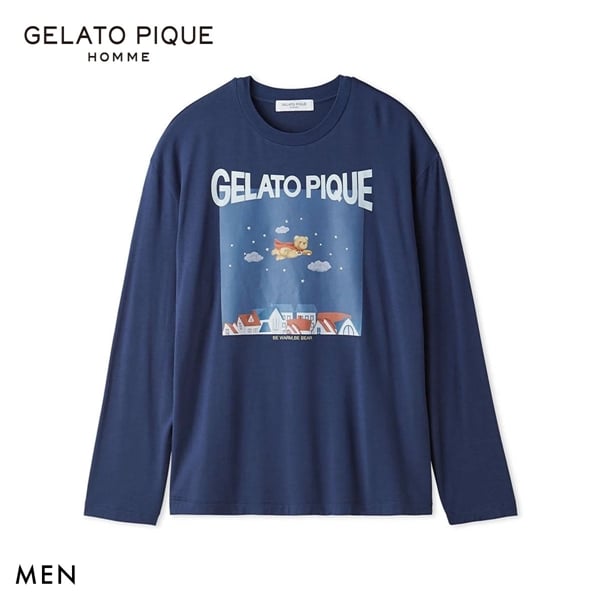 ジェラートピケ オム メンズ 抗菌防臭 レーヨンヒーローベアプリントロンT ジェラピケ ルームウェア GELATO PIQUE HOMME