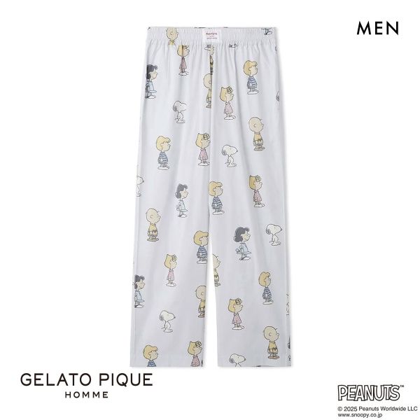 ジェラートピケ オム メンズ ピーナッツ 総柄ロングパンツ ジェラピケ パジャマ ルームウェア PEANUTS gelato pique HOMME