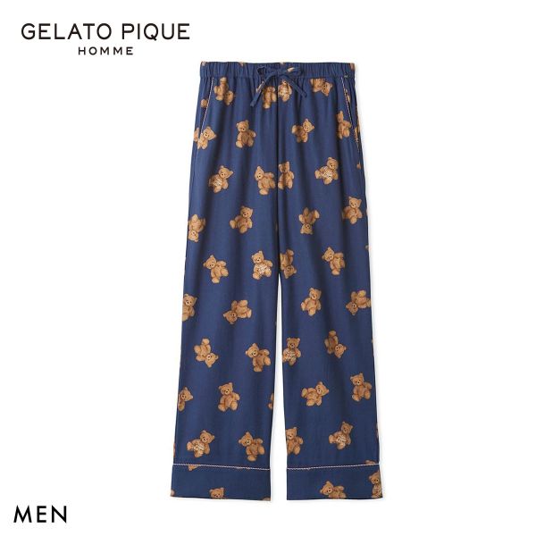 ジェラートピケ オム メンズ HOLIDAY ベア柄ネルロングパンツ ジェラピケ パジャマ ルームウェア gelato pique HOMME