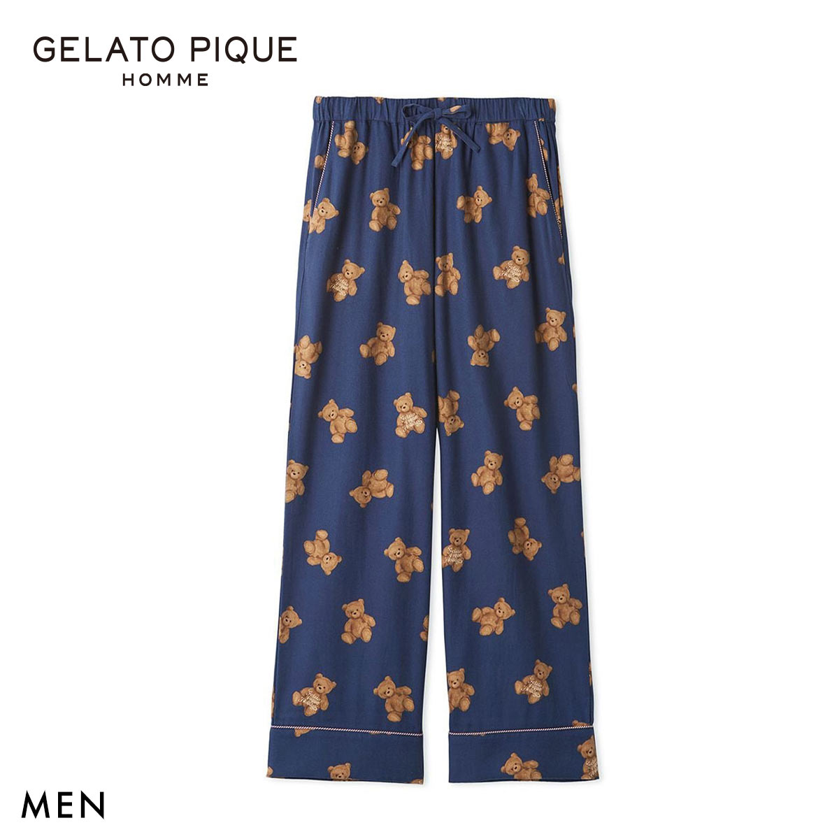 ジェラートピケ オム メンズ HOLIDAY ベア柄ネルロングパンツ ジェラピケ パジャマ ルームウェア gelato pique HOMME(NV-ネイビー-M)