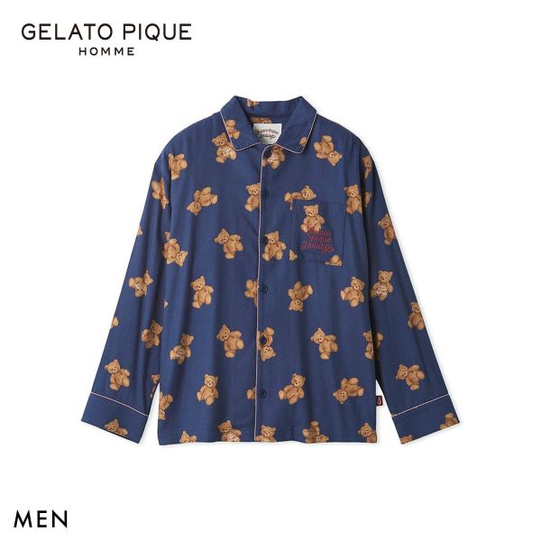 ジェラートピケ オム メンズ HOLIDAY ベア柄ネルシャツ ジェラピケ パジャマ ルームウェア gelato pique HOMME