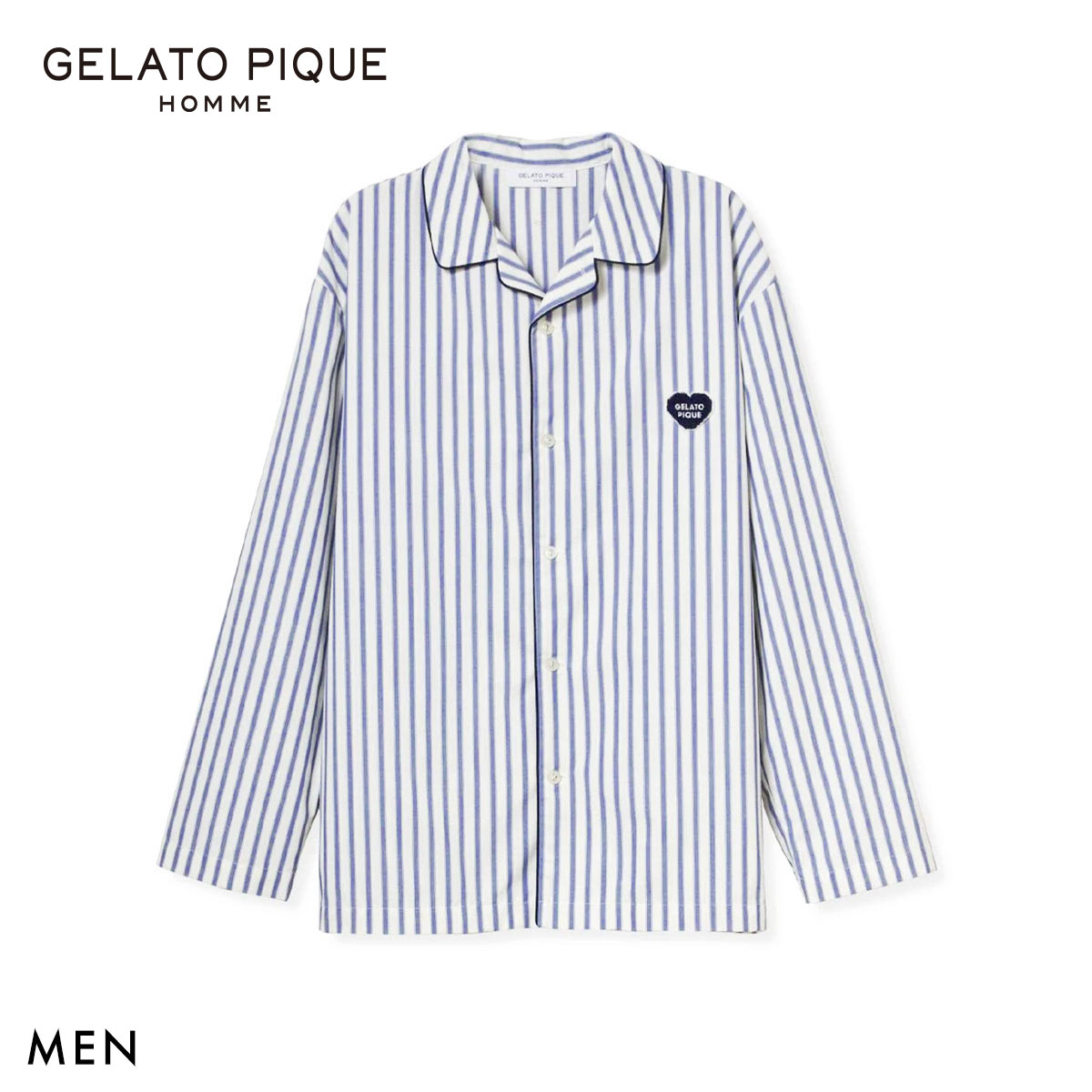 ジェラートピケ オム メンズ ブロードストライプシャツ ジェラピケ パジャマ ルームウェア gelato pique HOMME(NV-ネイビー-M)