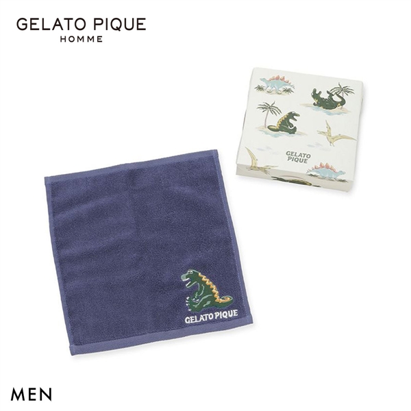 ジェラートピケ オム メンズ スリーピングダイナソーワンポイントハンドタオル ジェラピケ gelato pique HOMME