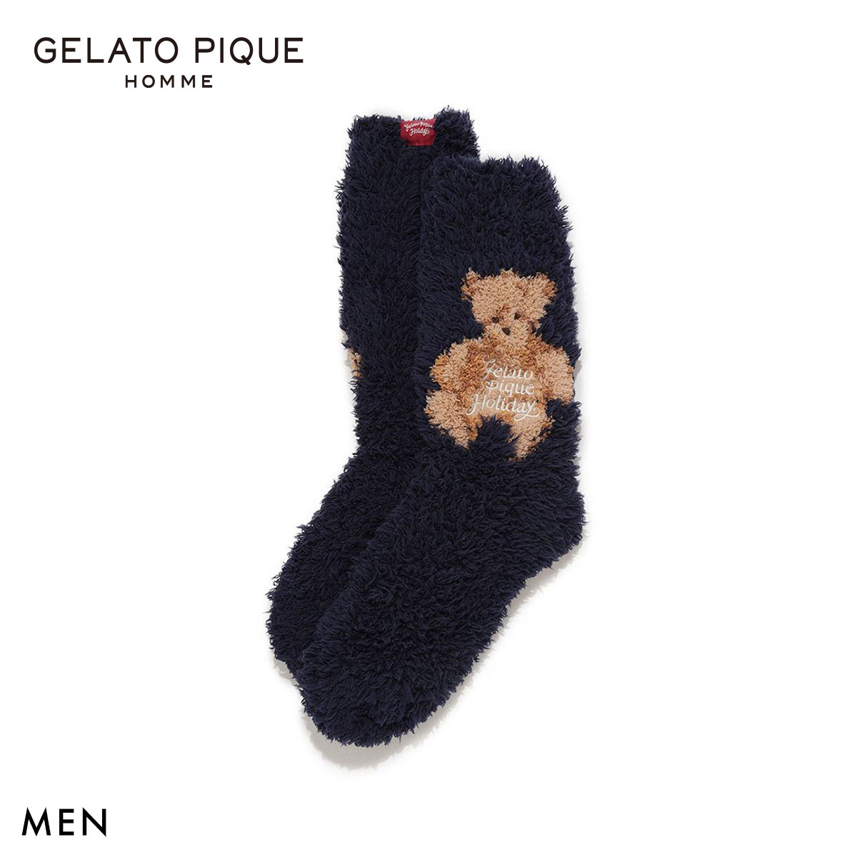 ジェラートピケ オム メンズ HOLIDAY ジェラートスノーベアジャガードソックス ジェラピケ パジャマ ルームウェア(NV-ネイビー-Free)
