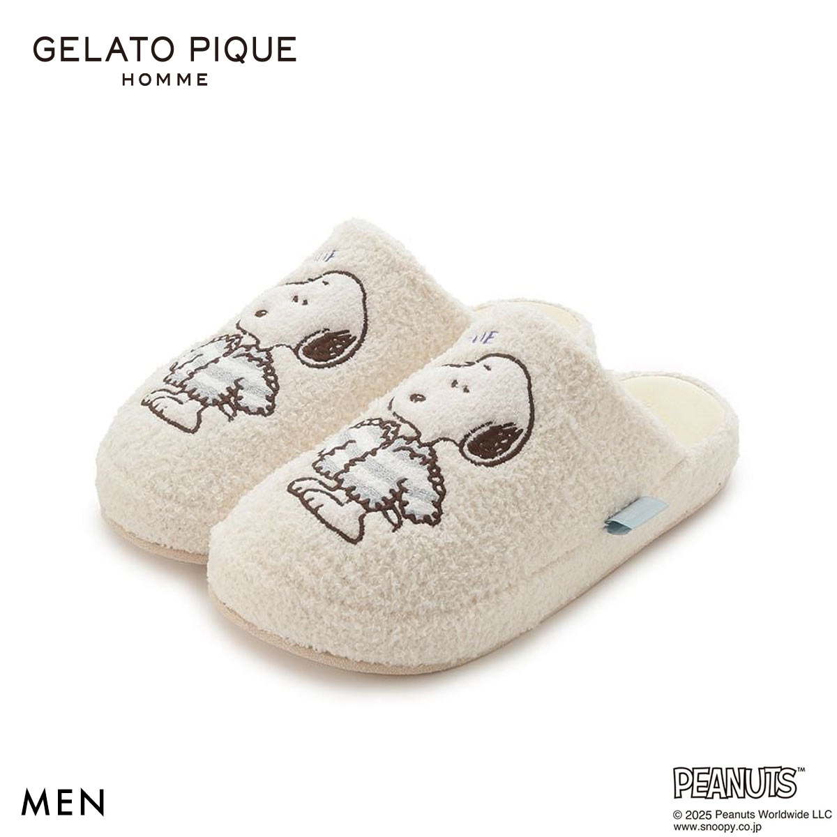ジェラートピケ オム メンズ PEANUTS オリジナルアートルームシューズ ジェラピケ パジャマ ルームウェア gelato pique スヌーピー HOMME(OW-オフホワイト-Free)