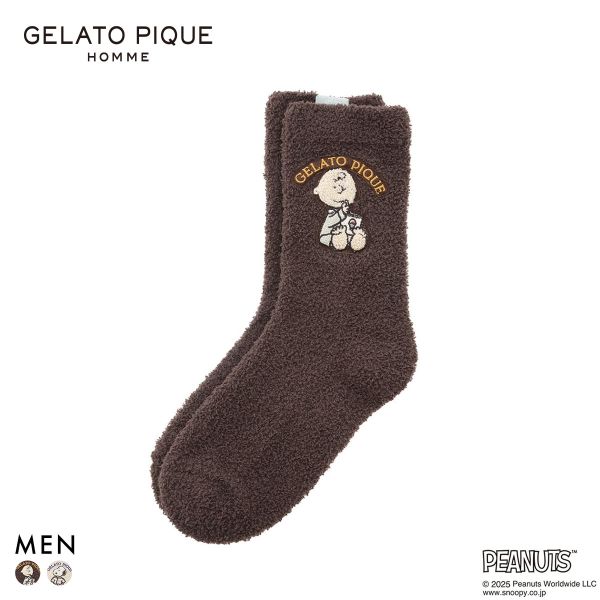 ジェラートピケ オム メンズ PEANUTS オリジナルアートソックスジェラピケ パジャマ ルームウェア gelato pique スヌーピー HOMME
