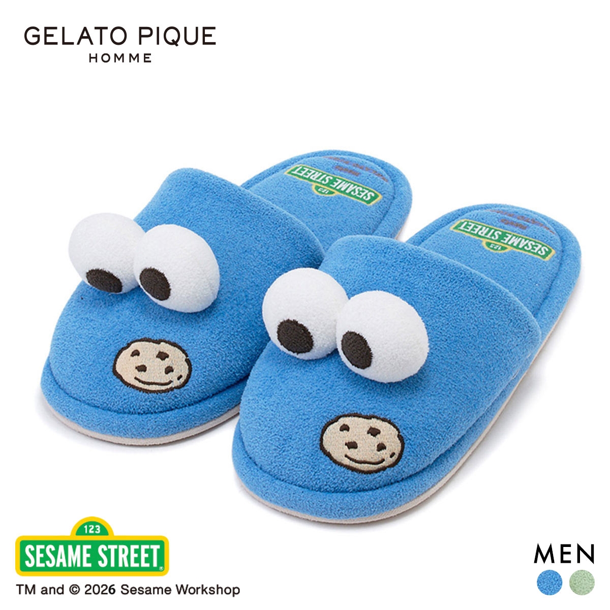 ジェラートピケ オム メンズ SESAME STREET ルームシューズ ジェラピケ セサミストリート パジャマ ルームウェア GELATO PIQUE HOMME(BU-ブルー-Free)