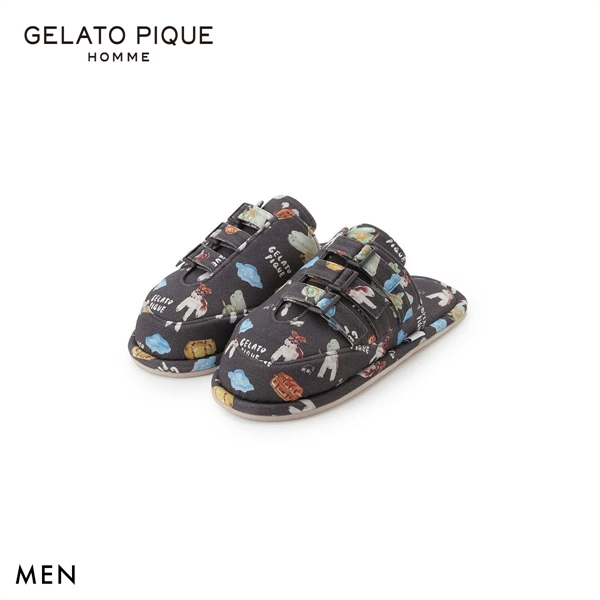 ジェラートピケ オム メンズ 接触冷感 PLANEDOG柄プリントルームシューズ ジェラピケ パジャマ GELATO PIQUE HOMME