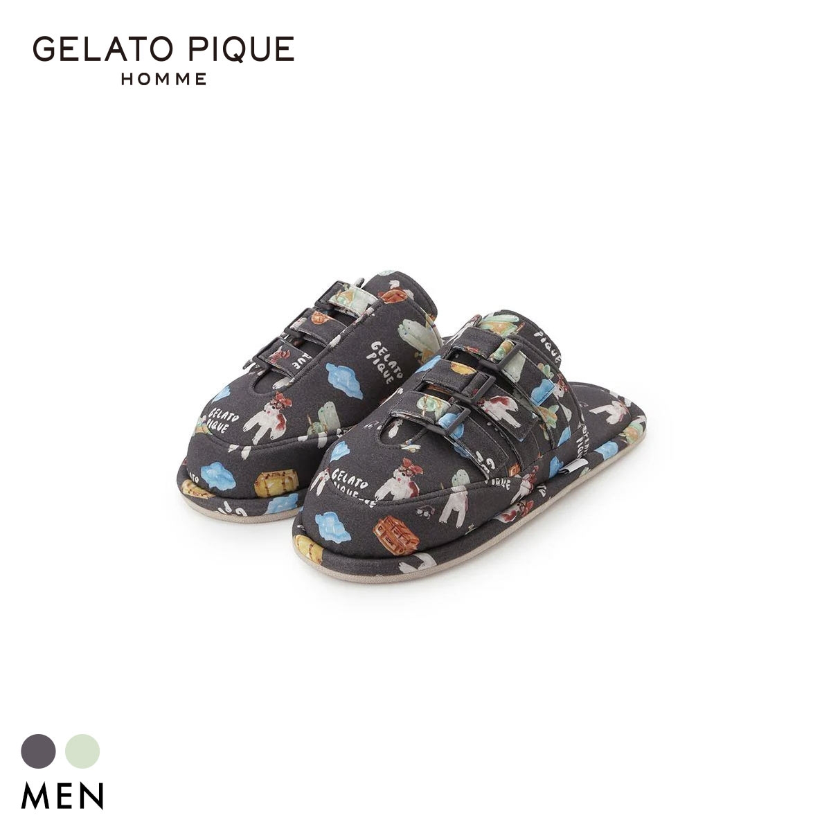 ジェラートピケ オム メンズ 接触冷感 PLANEDOG柄プリントルームシューズ ジェラピケ パジャマ GELATO PIQUE HOMME