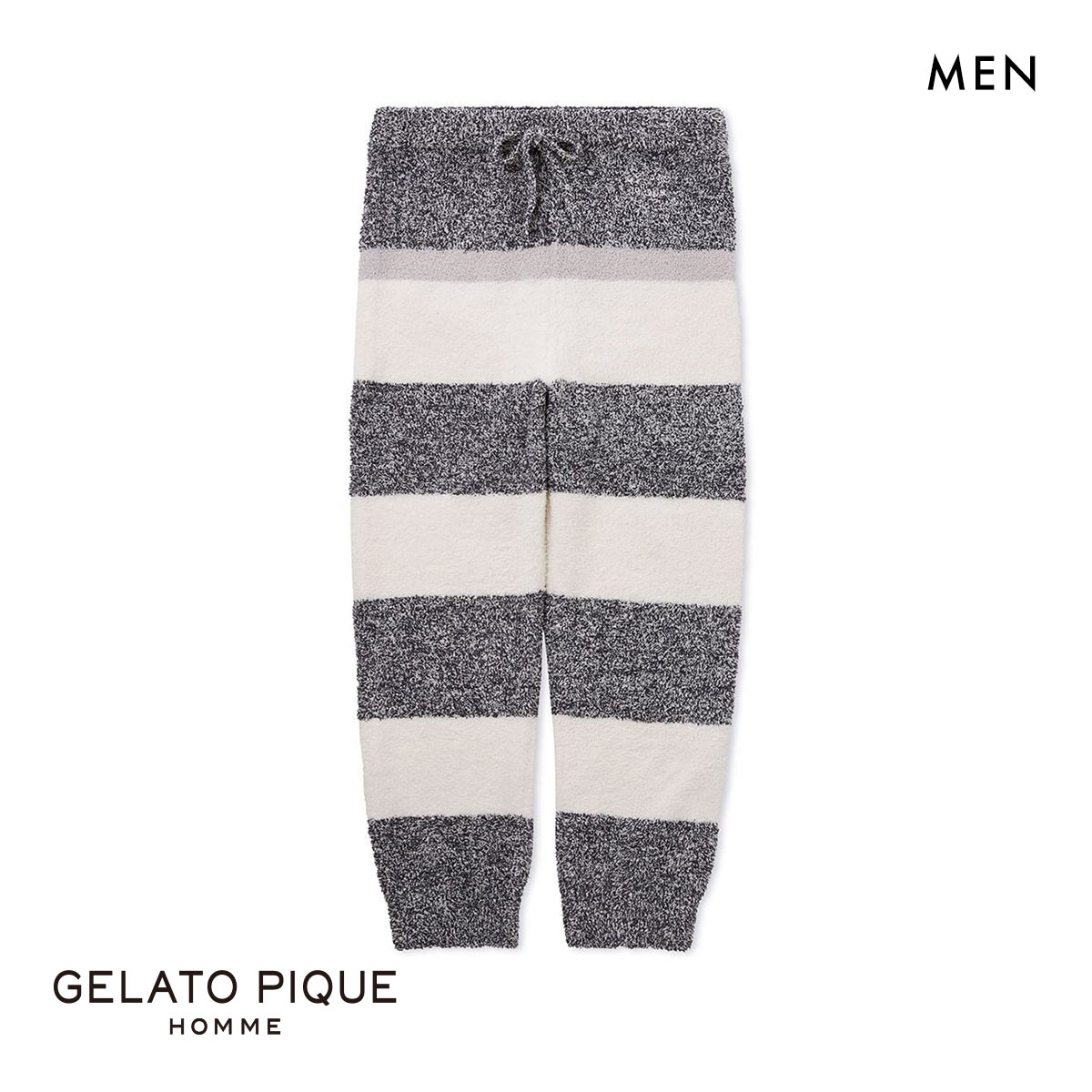 ジェラートピケ オム メンズ パウダーメランジボーダーロングパンツ ジェラピケ パジャマ ルームウェア gelato pique HOMME(NV-ネイビー-M)