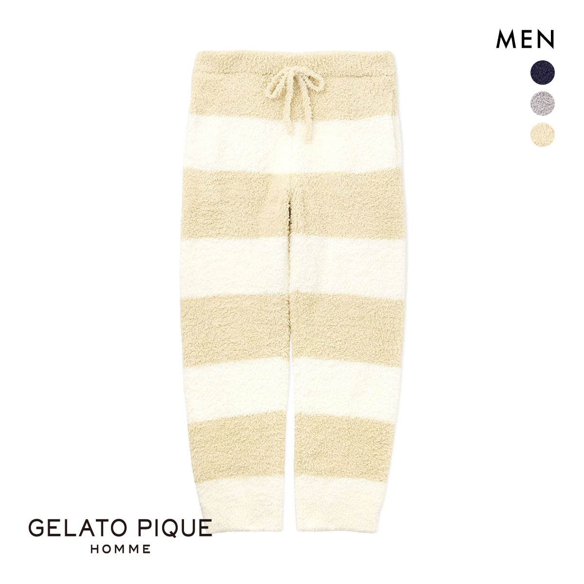 ジェラートピケ オム メンズ ジェラート2ボーダーロングパンツ ジェラピケ パジャマ ルームウェア gelato pique HOMME(YE-イエロー-M)