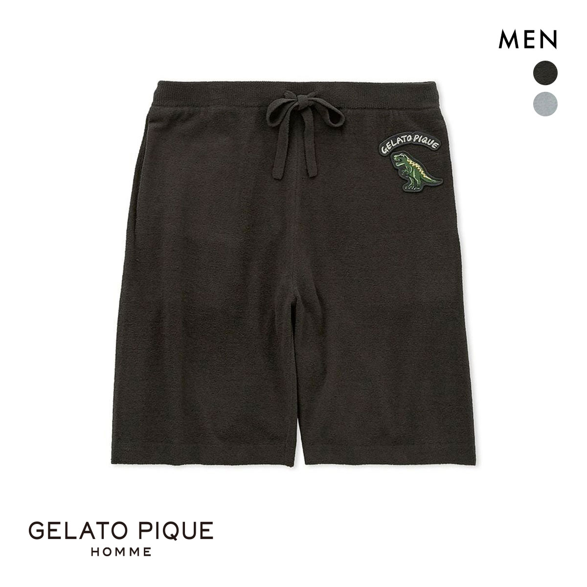 ジェラートピケ オム メンズ エアモコダイナソージャガードハーフパンツ ジェラピケ パジャマ ルームウェア gelato pique HOMME(DGY-濃グレー-M)