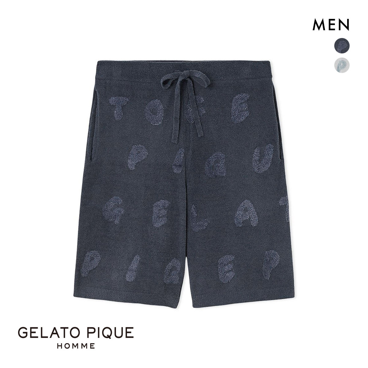 ジェラートピケ オム メンズ エアリーモコキャットハーフパンツ ジェラピケ パジャマ ルームウェア gelato pique HOMME(NV-ネイビー-M)