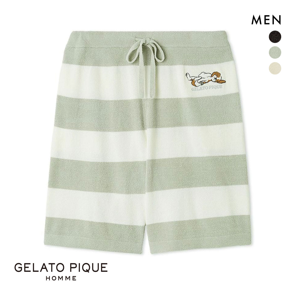 ジェラートピケ オム メンズ エアリーモコドッグアップリケハーフパンツ ジェラピケ パジャマ ルームウェア gelato pique HOMME(MI-ミント-M)