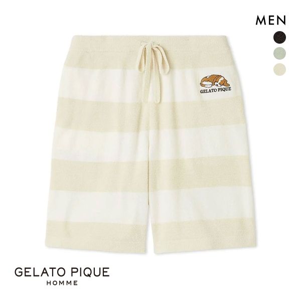 ジェラートピケ オム メンズ エアリーモコドッグアップリケハーフパンツ ジェラピケ パジャマ ルームウェア gelato pique HOMME