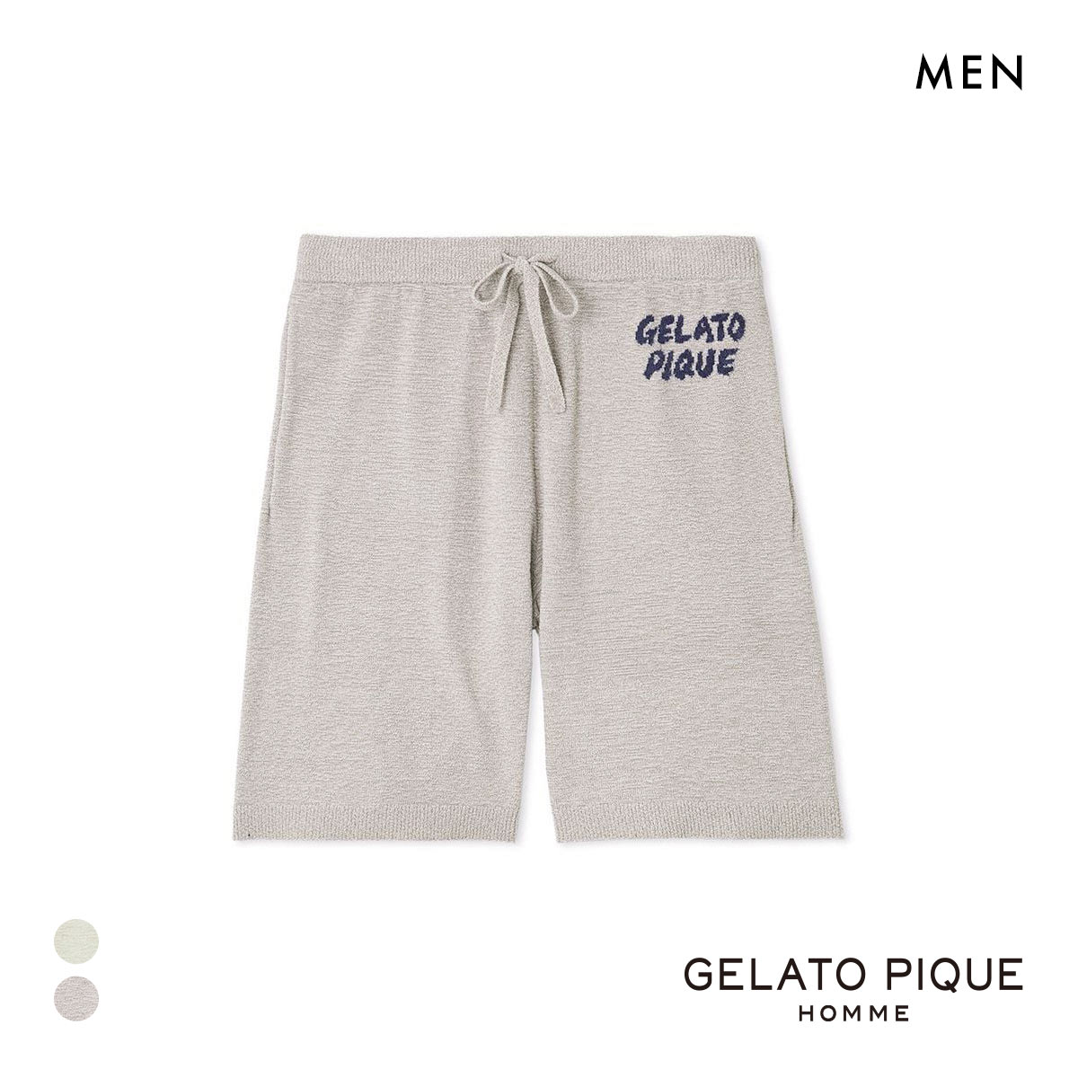 ジェラートピケ オム メンズ ロゴジャガードハーフパンツ ジェラピケ パジャマ ルームウェア GELATO PIQUE HOMME(LGY-薄グレー-M)