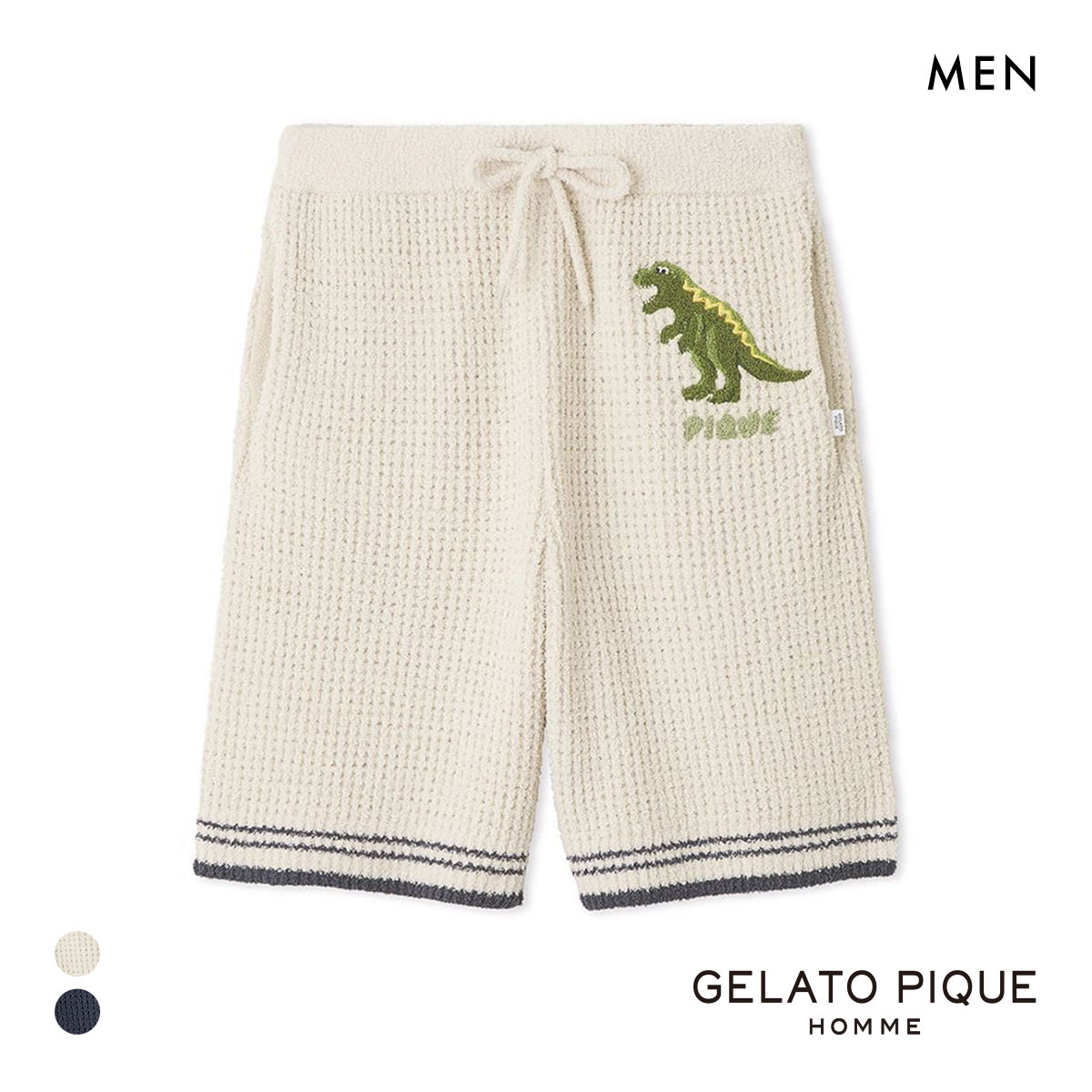 ジェラートピケ オム メンズ ワッフルダイナソーハーフパンツ ジェラピケ パジャマ ルームウェア gelato pique HOMME(CR-クリーム-M)