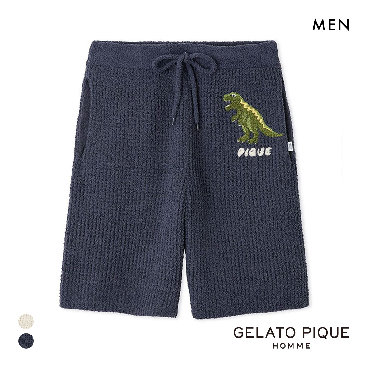 ジェラートピケ オム メンズ ワッフルダイナソーハーフパンツ ジェラピケ パジャマ ルームウェア gelato pique HOMME(NV-ネイビー-M)