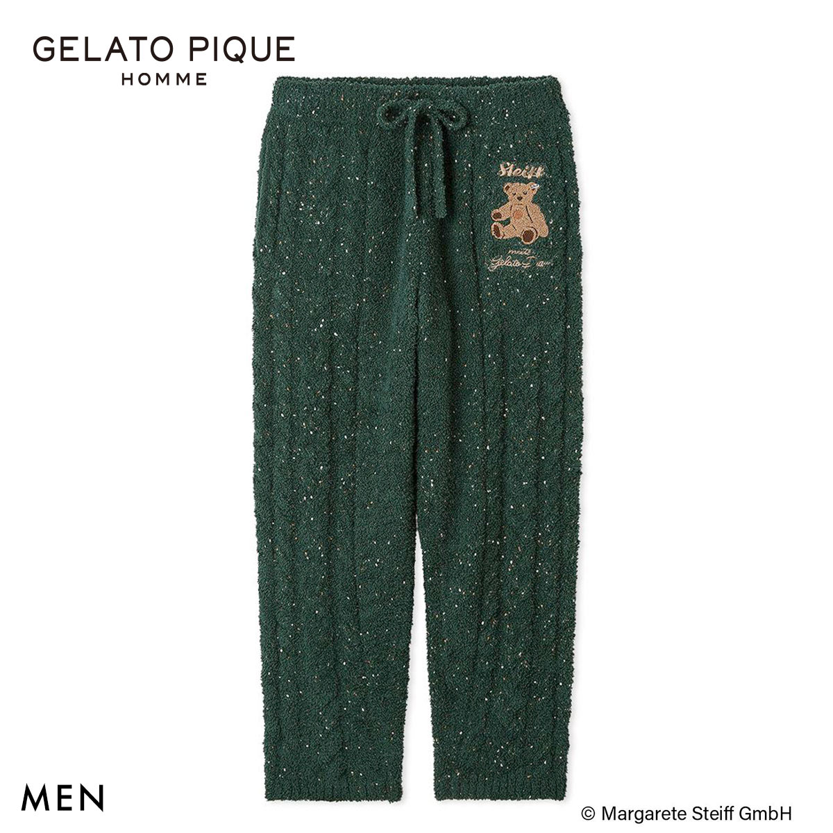 ジェラートピケ オム メンズ シュタイフ パウダーネップアランロングパンツ ジェラピケ gelato pique HOMME Steiff(GR-グリーン-M)