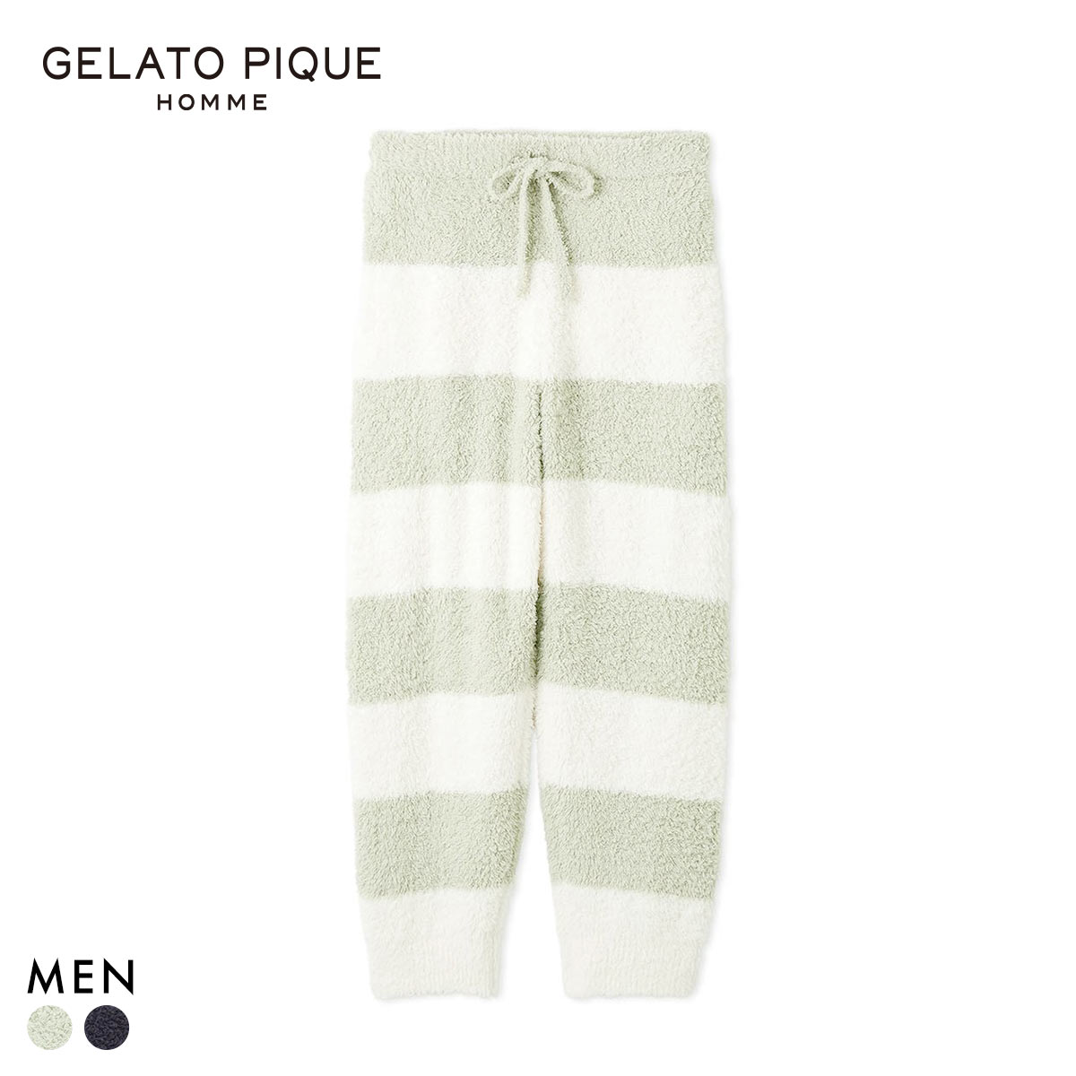 ジェラートピケ オム メンズ ジェラート2ボーダーロングパンツ ジェラピケ パジャマ ルームウェア gelato pique HOMME(MI-ミント-M)