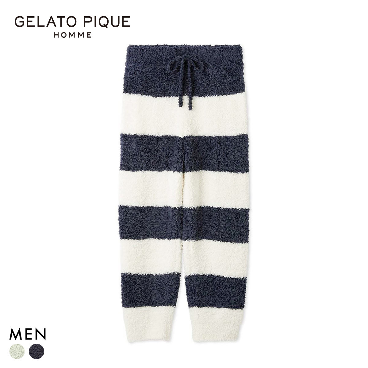 ジェラートピケ オム メンズ ジェラート2ボーダーロングパンツ ジェラピケ パジャマ ルームウェア gelato pique HOMME(NV-ネイビー-M)