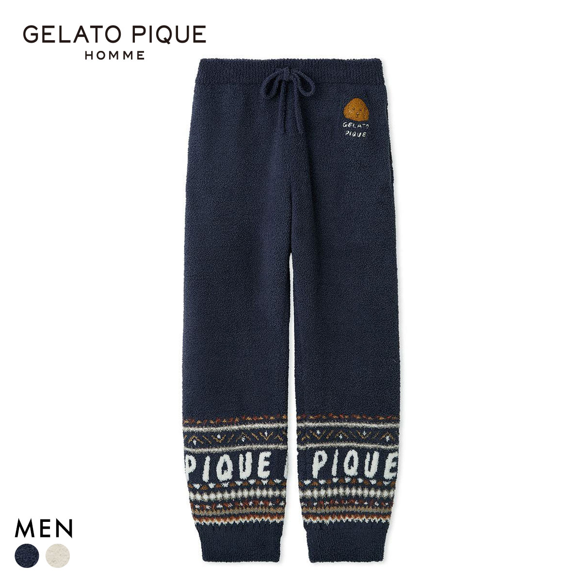 ジェラートピケ オム メンズ パウダーノルディックロングパンツ ジェラピケ パジャマ ルームウェア gelato pique HOMME(NV-ネイビー-M)