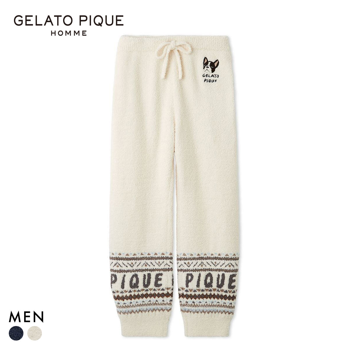 ジェラートピケ オム メンズ パウダーノルディックロングパンツ ジェラピケ パジャマ ルームウェア gelato pique HOMME(IV-アイボリー-M)