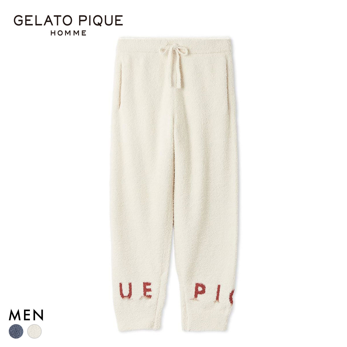 ジェラートピケ オム メンズ パウダーピケロゴロングパンツ ジェラピケ パジャマ ルームウェア gelato pique HOMME(CR-クリーム-M)