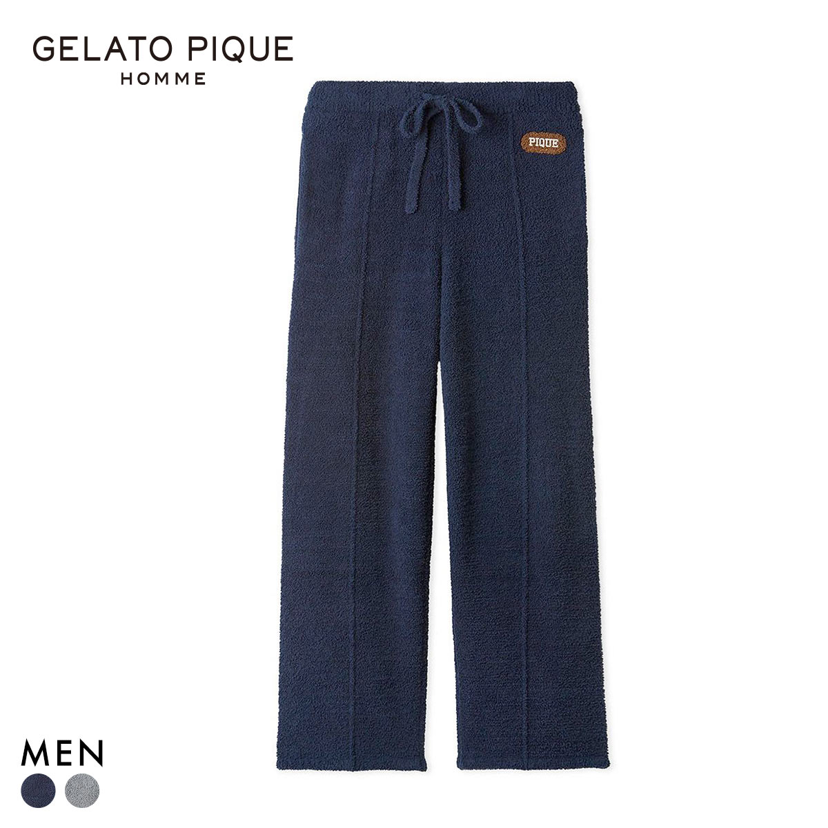 ジェラートピケ オム メンズ パウダータックロングパンツ ジェラピケ パジャマ ルームウェア gelato pique HOMME(NV-ネイビー-M)