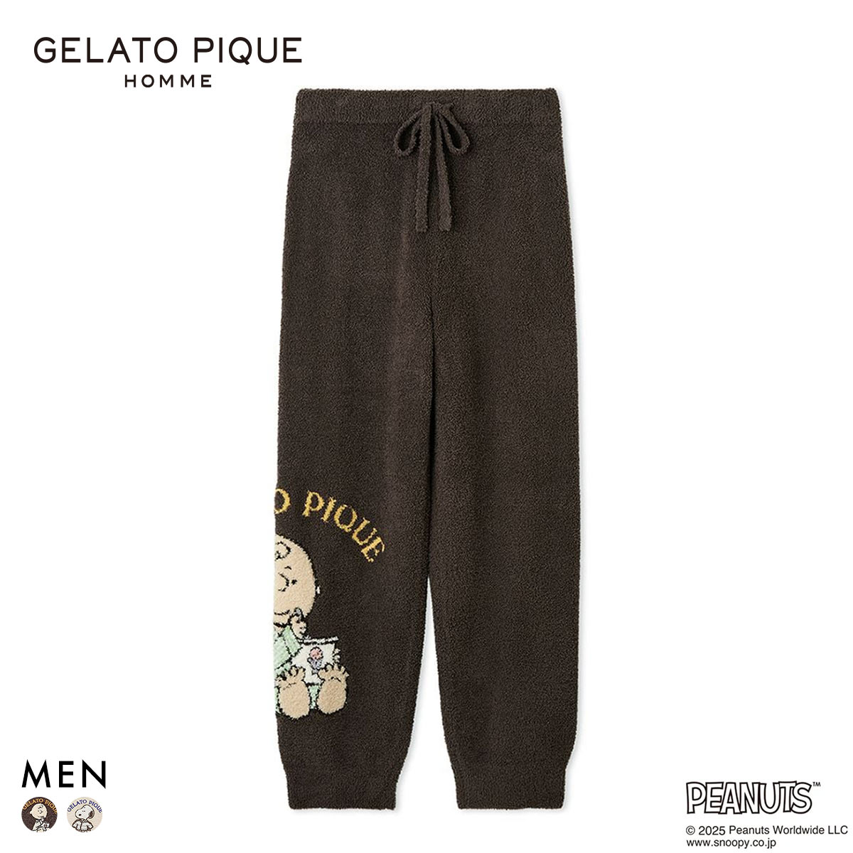ジェラートピケ オム メンズ PEANUTS オリジナルアートジャガードロングパンツ ジェラピケ gelato pique スヌーピー HOMME(CGY-チャコールグレー-M)