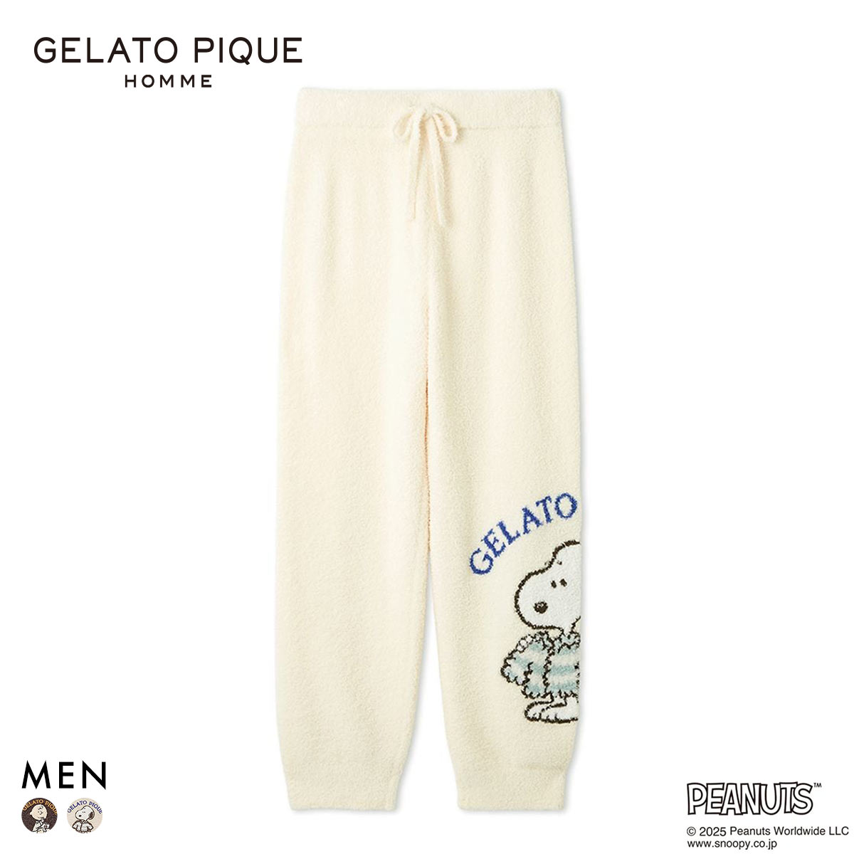 ジェラートピケ オム メンズ PEANUTS オリジナルアートジャガードロングパンツ ジェラピケ gelato pique スヌーピー HOMME(OW-オフホワイト-M)