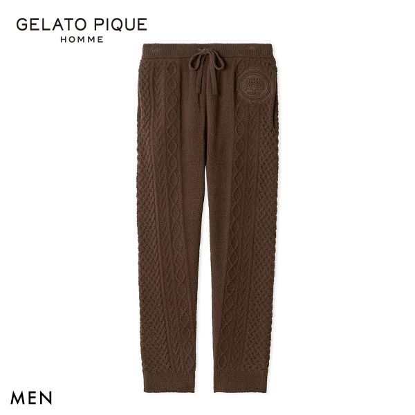 ジェラートピケ オム メンズ Valentine アランロングパンツ ジェラピケ パジャマ GELATO PIQUE HOMME バレンタイン(BR-ブラウン-M)