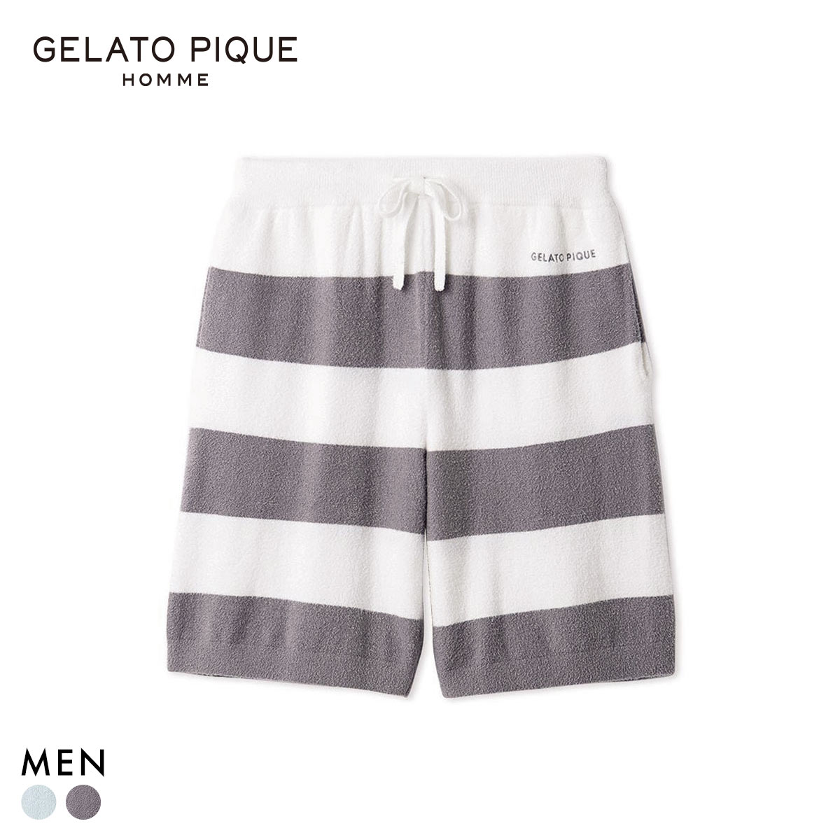 ジェラートピケ オム メンズ スムーズィー2ボーダーハーフパンツ ジェラピケ パジャマ ルームウェア gelato pique HOMME(CGY-チャコールグレー-M)