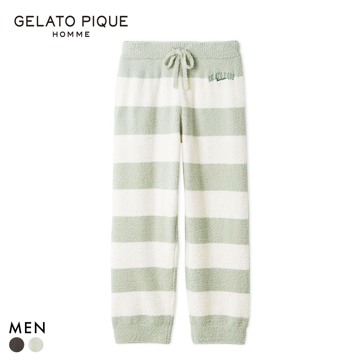 ジェラートピケ オム メンズ べビモコグッドモーニングベアロングパンツ ジェラピケ ルームウェア Valentine gelato pique HOMME(MI-ミント-M)
