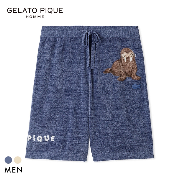 ジェラートピケ オム メンズ 接触冷感 スムーズィーliteシーアニマルジャガードハーフパンツ ジェラピケ パジャマ GELATO PIQUE HOMME