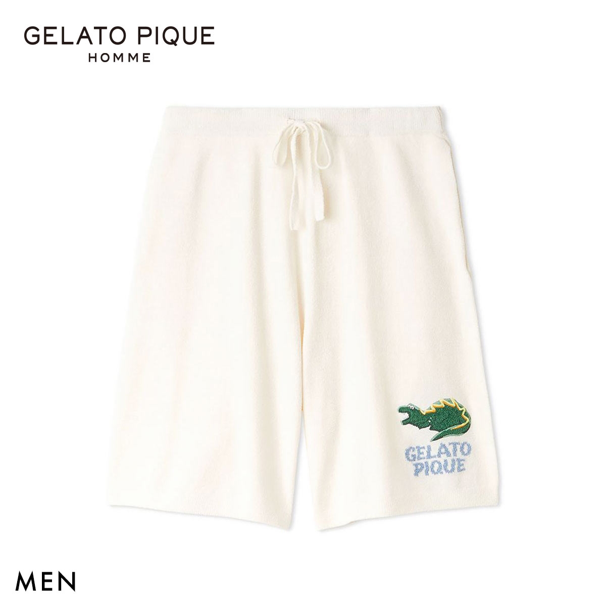 ジェラートピケ オム メンズ エアリーモコスリーピングダイナソージャガードハーフパンツ ジェラピケ パジャマ GELATO PIQUE HOMME(CR-クリーム-M)