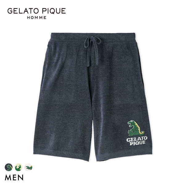 ジェラートピケ オム メンズ エアリーモコスリーピングダイナソージャガードハーフパンツ ジェラピケ パジャマ GELATO PIQUE HOMME