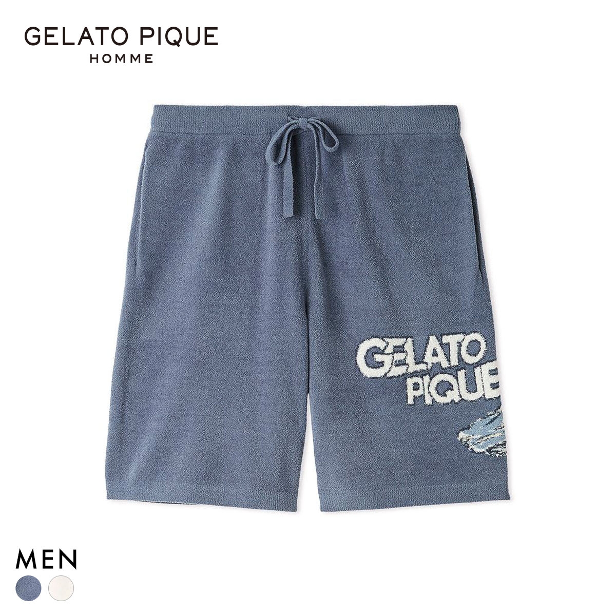 ジェラートピケ オム メンズ エアリーモコスタービークルジャガードハーフパンツ ジェラピケ パジャマ GELATO PIQUE HOMME(NV-ネイビー-M)