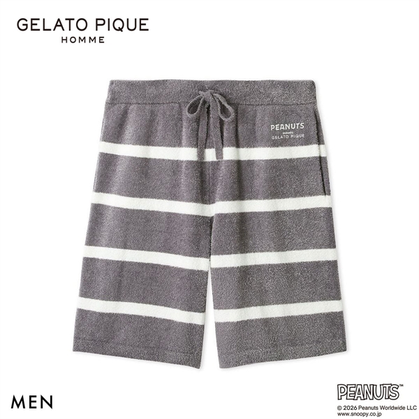 ジェラートピケ オム PEANUTS メンズ スムーズィーボーダーハーフパンツ スヌーピー SNOOPY ジェラピケ パジャマ GELATO PIQUE HOMME