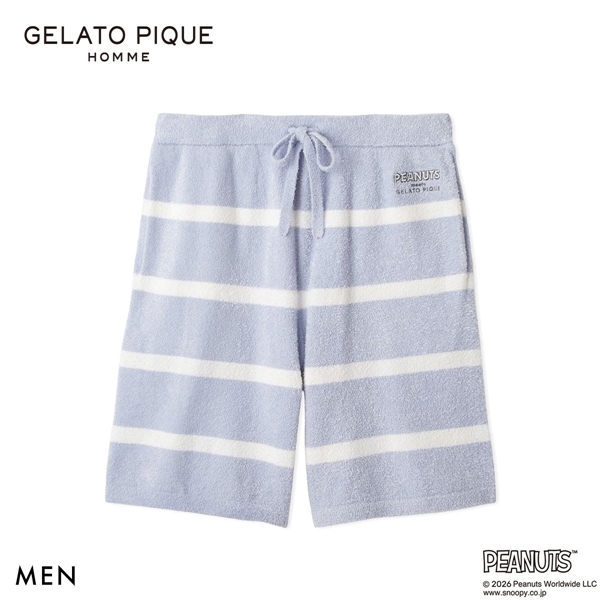 ジェラートピケ オム PEANUTS メンズ スムーズィーボーダーハーフパンツ スヌーピー SNOOPY ジェラピケ パジャマ GELATO PIQUE HOMME