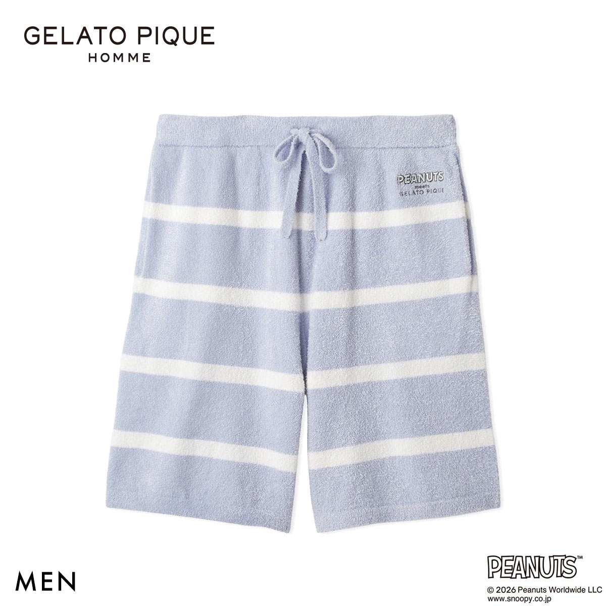 ジェラートピケ オム PEANUTS メンズ スムーズィーボーダーハーフパンツ スヌーピー SNOOPY ジェラピケ パジャマ GELATO PIQUE HOMME(BU-ブルー-M)